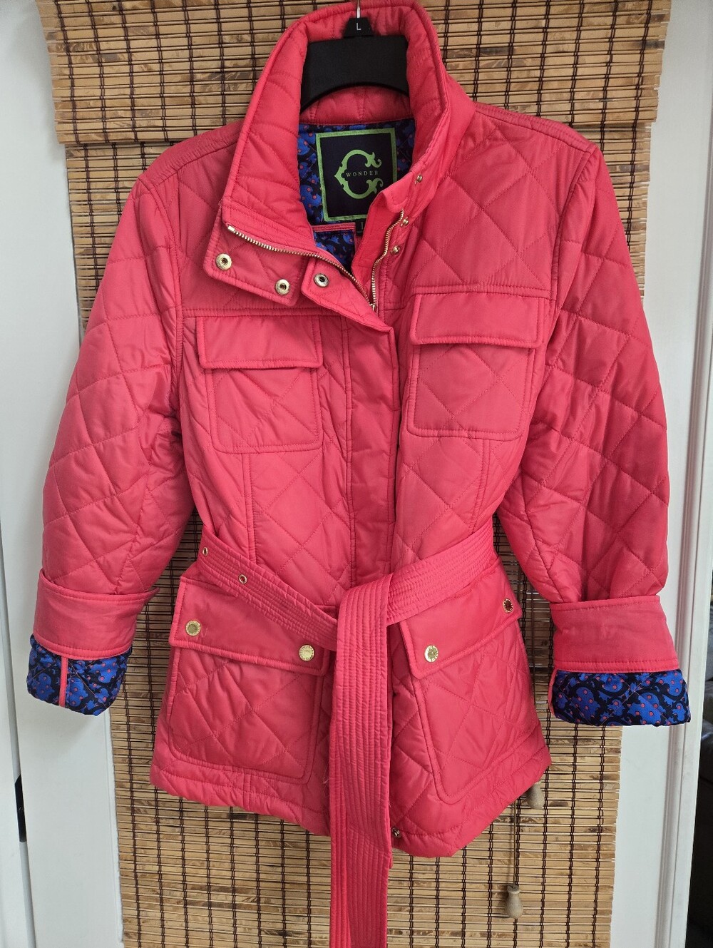 C Wonder Quilted Pink Women's Belted Jacket
